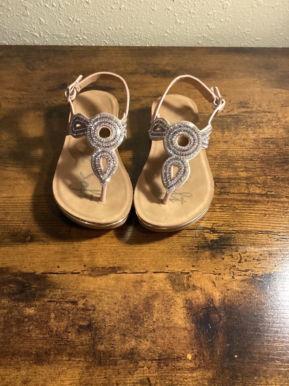 Girls Blush Pink Rhinestone Jeweled Thong Sandals